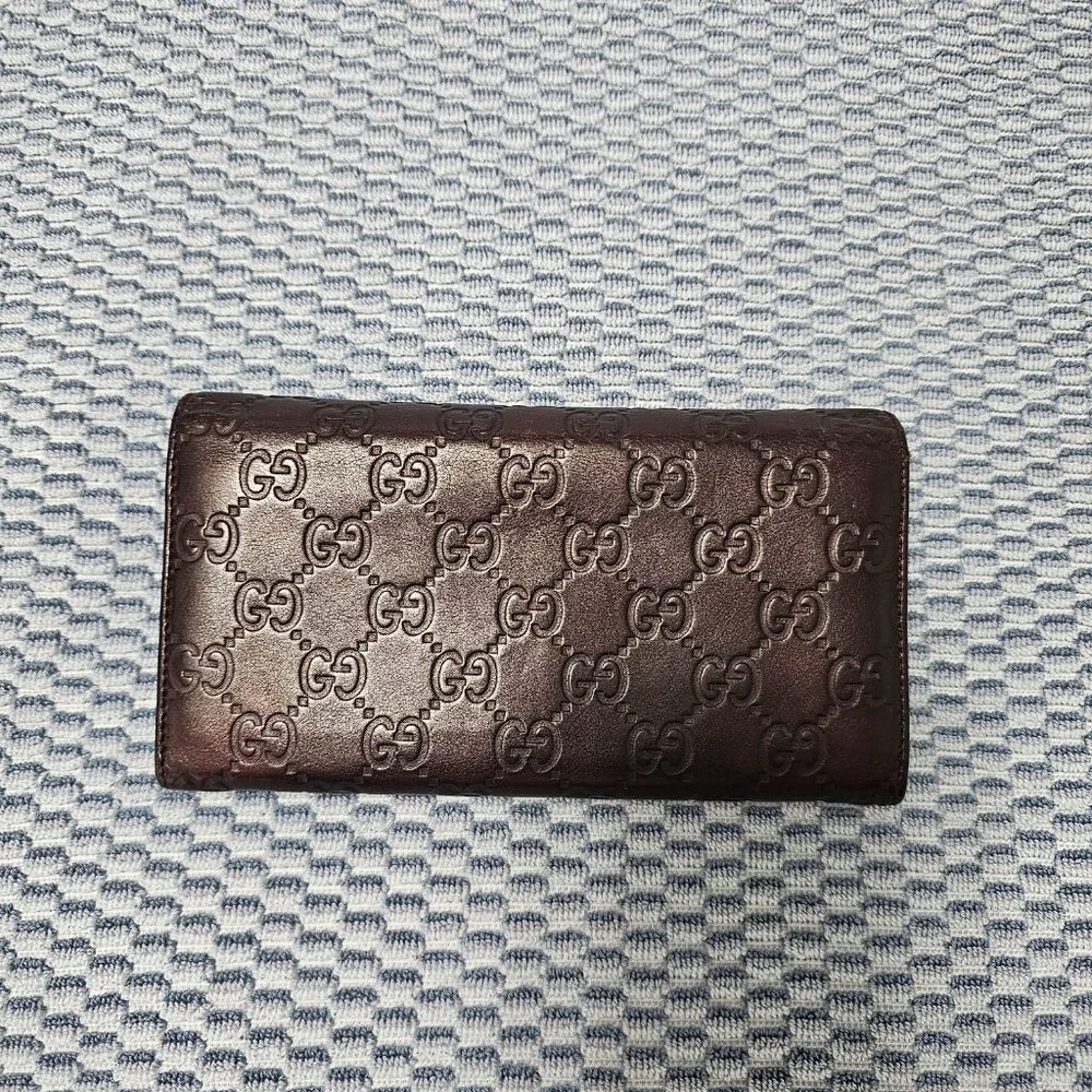 Gucci Guccissima Leather Maroon Brown Long Wallet with Gold Heart GG Design - Picture 3 of 7